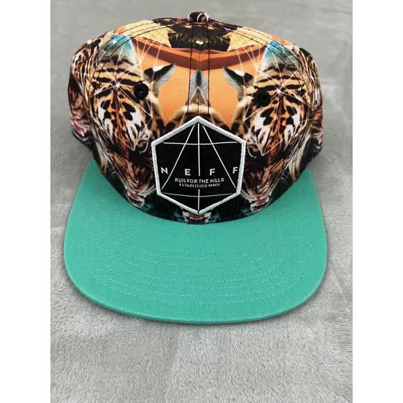 Neff Hat Cap Snap Back Green Tiger Animal Print Graphic Patch Mens Streetwear - Picture 1 of 6